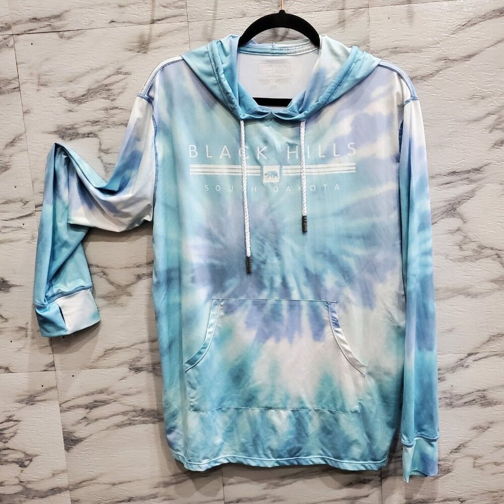 InGear Hoodie Adult Size L Blue Tie Dye Black Hill Sun Shirt Thumb Holes Stretch